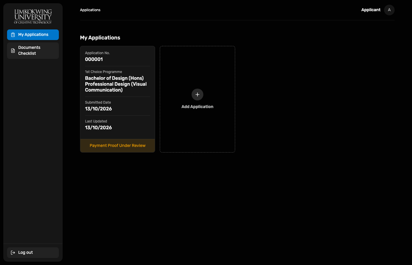 Application card Payment Proof Under Review