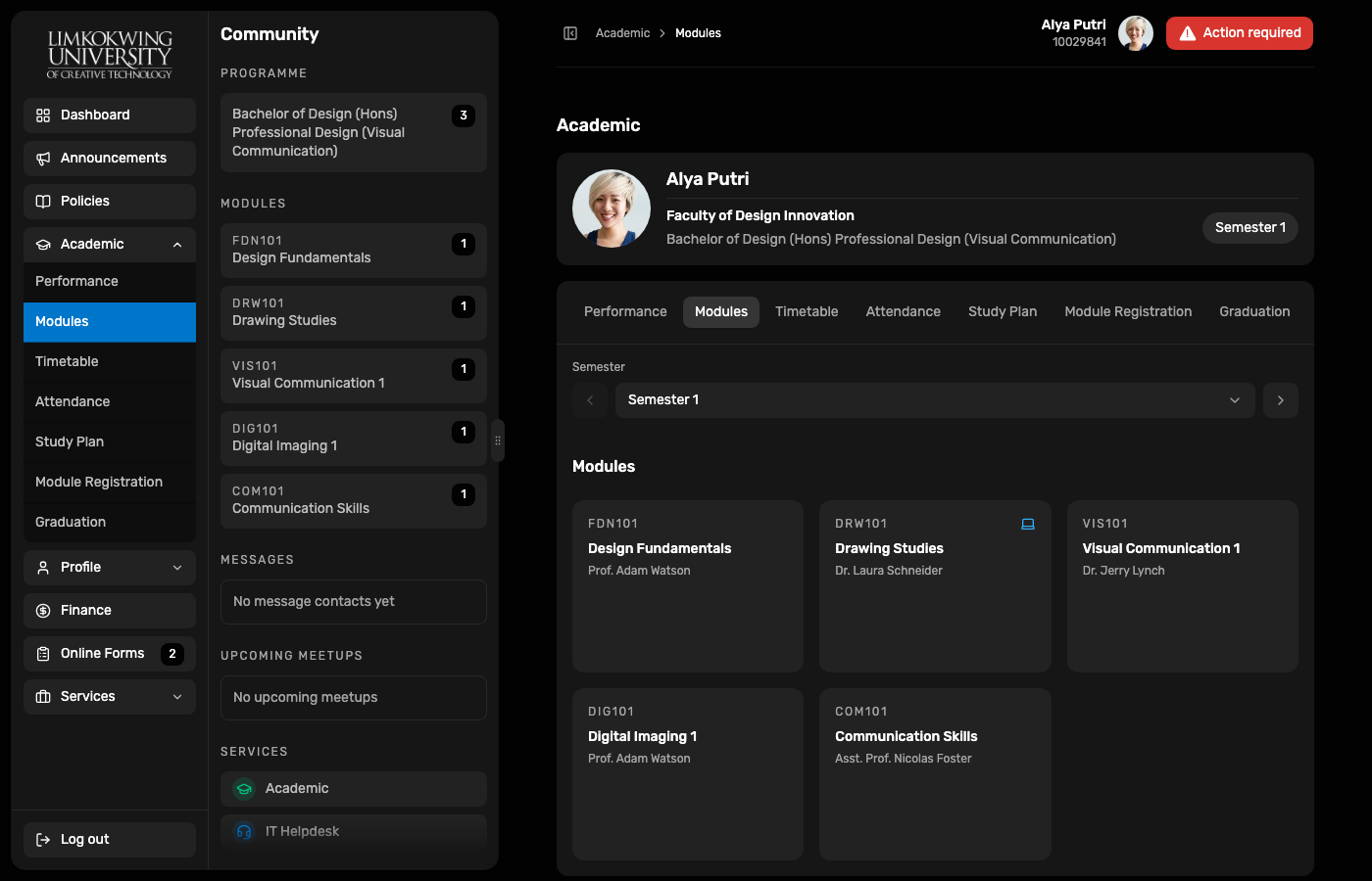 Student Modules with five enrolled units